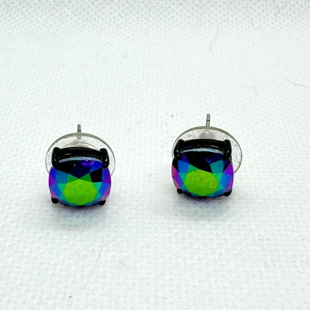 Origami Owl Clara Stud Earrings Black Scarabeus AB Crystals Iridescent Rainbow